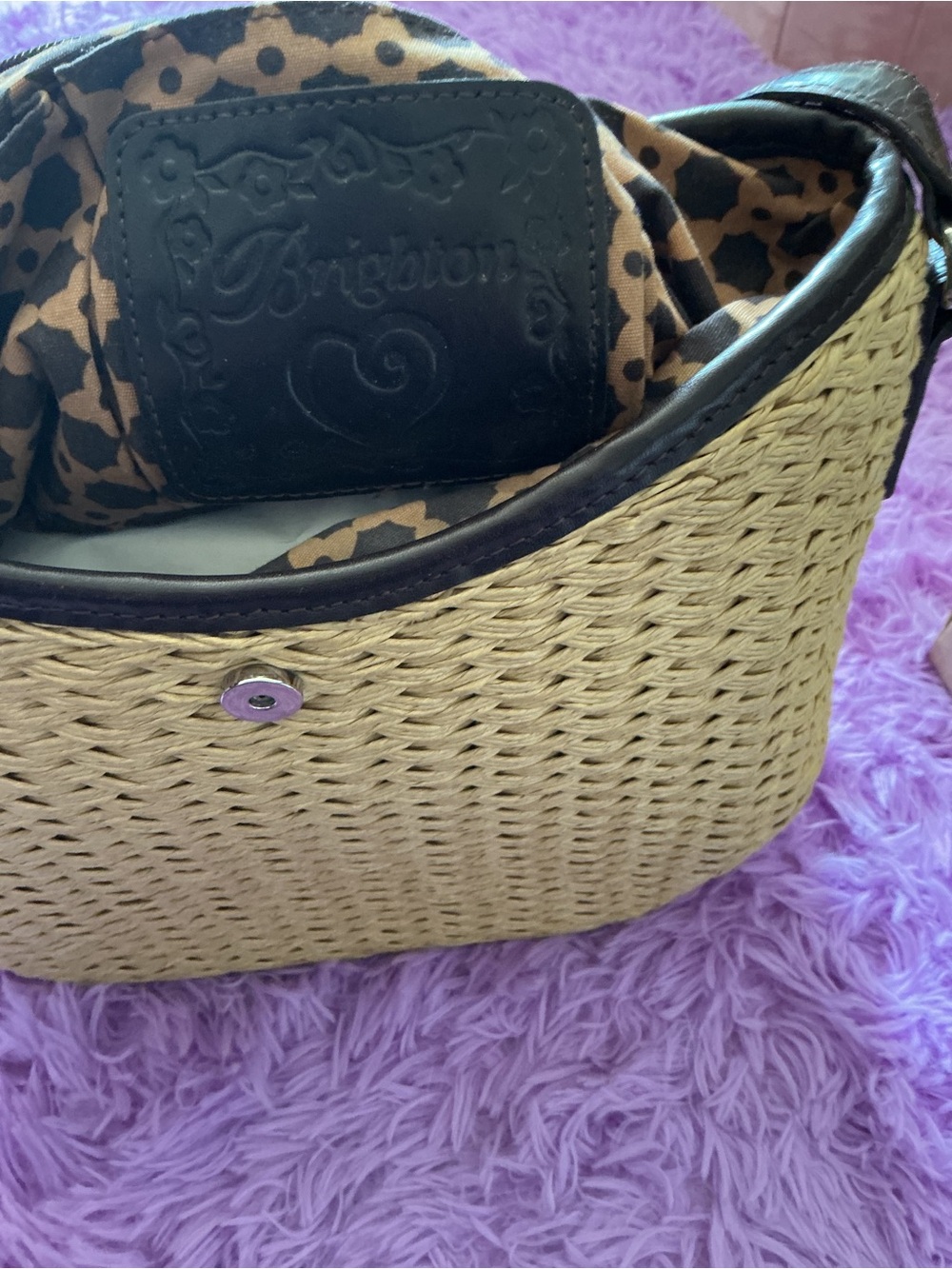 Brighton Natural Woven Shoulder Bag with Brown Trim - Picture 12 of 15